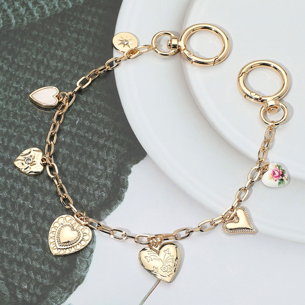 iLLASPARKZ Mother of Pearl Floral Ceramic Heart Locket Station Chain Bag Charm