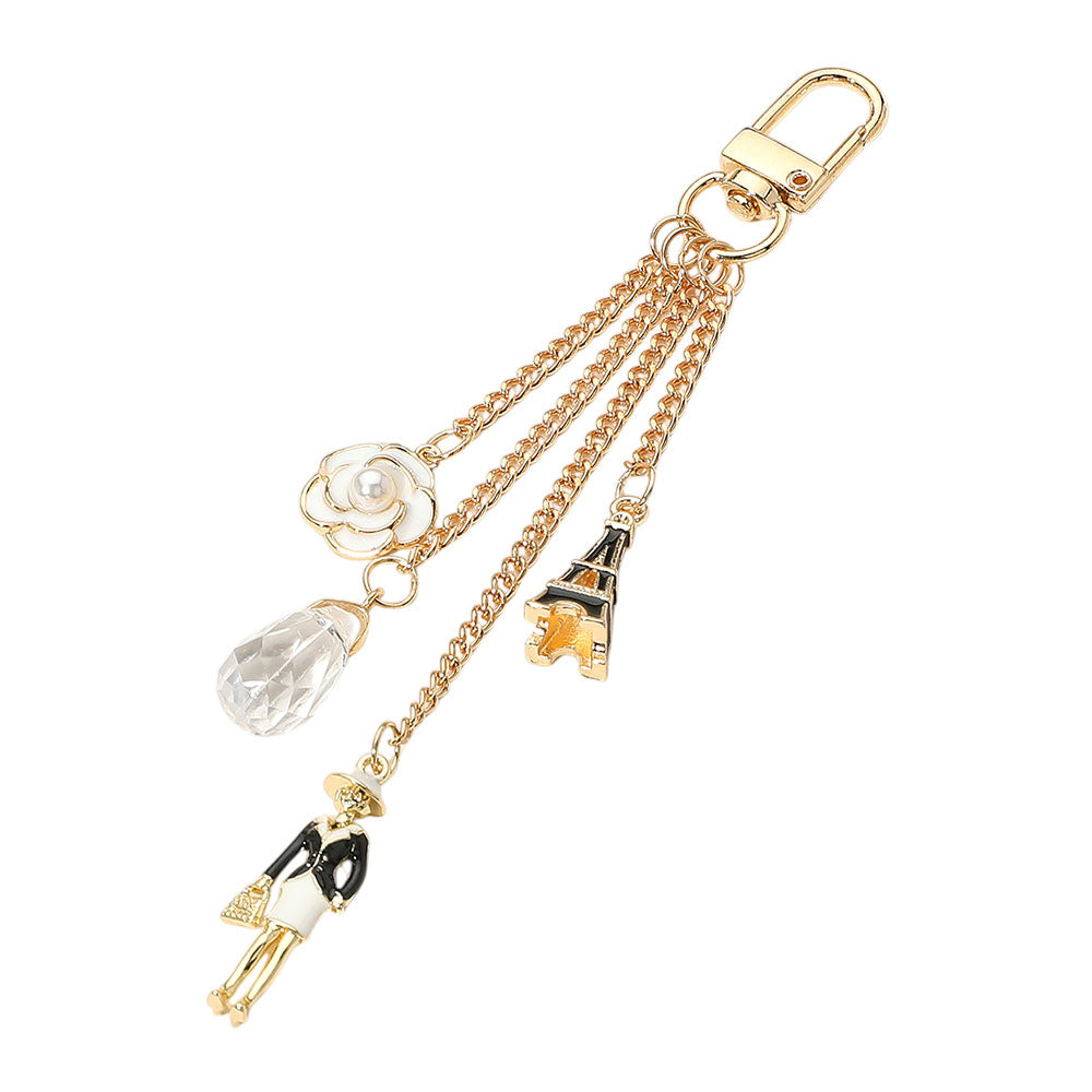 iLLASPARKZ SECRET BOX_Pearl Enamel Flower Eiffel Tower Lady Stone  Charm Drop Chain Bag Charm / Keychain