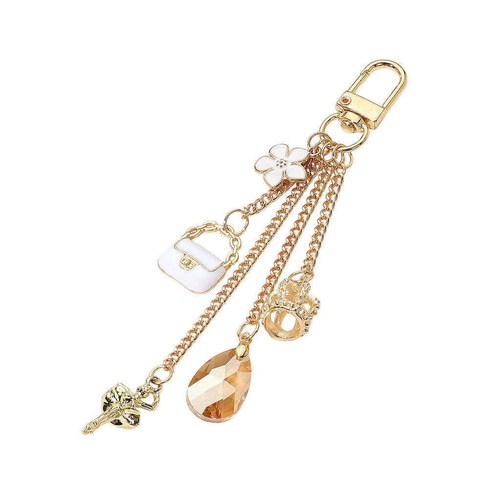 iLLASPARKZ SECRET BOX_Enamel Flower Handbag Metal Ballerina Crown Charm Drop Chain Bag Charm / Keychain