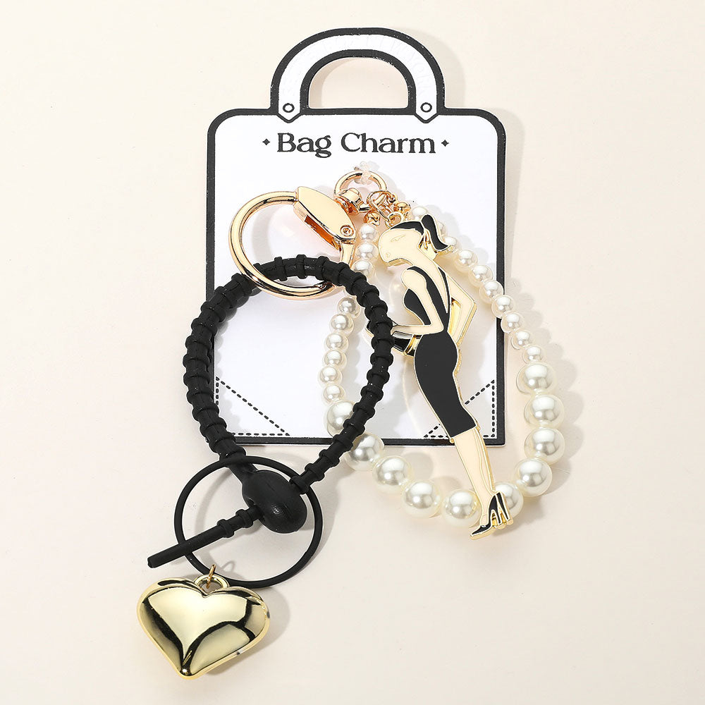 iLLASPARKZ SECRET BOX_Enamel Lady Metal Heart Charm Pearl Beaded Wristlet Bag Charm / Keychain