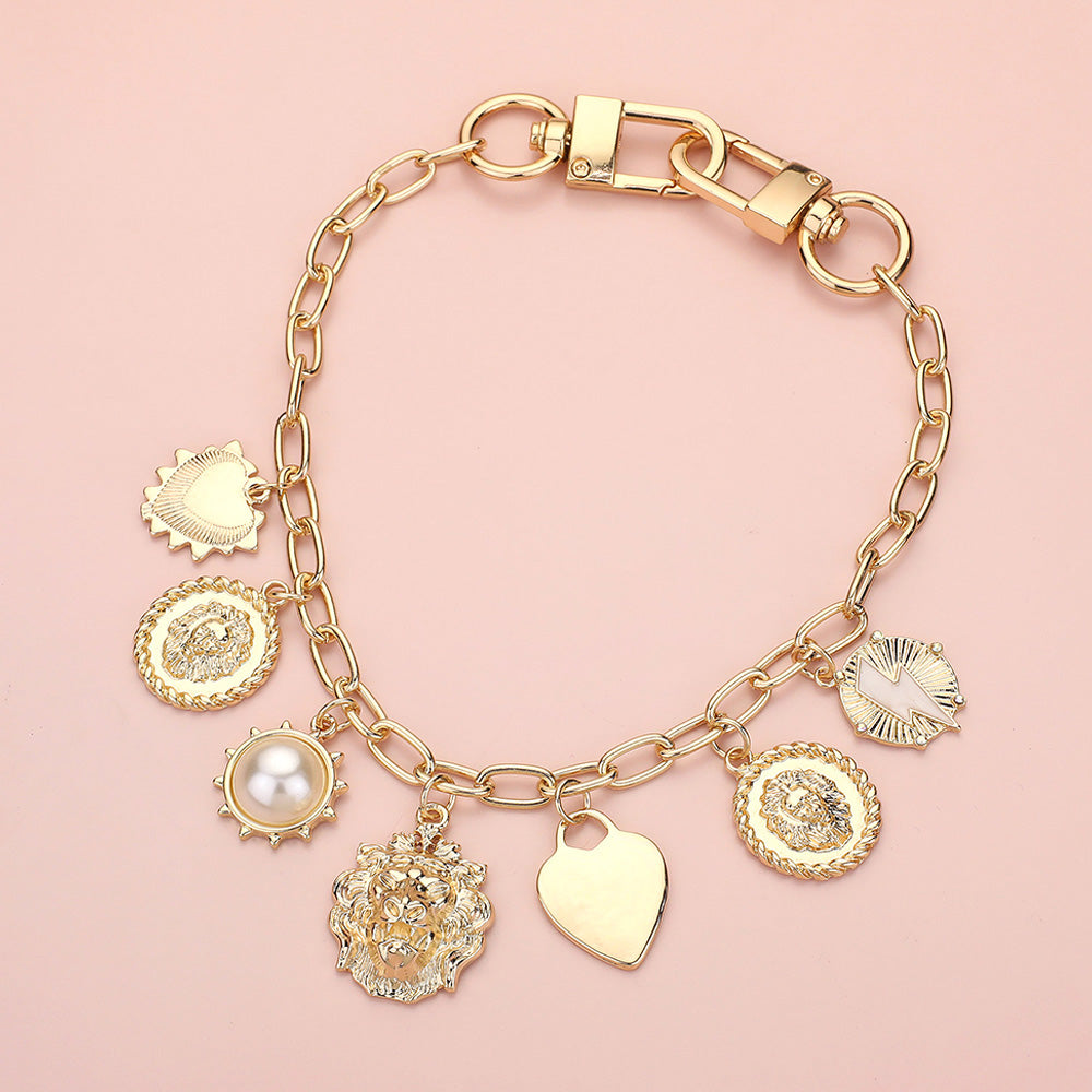 iLLASPARKZ Pearl Heart Coin Lion Charm Station Bag Charm Chain