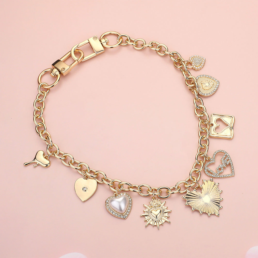 iLLASPARKZ Metal Heart Stone Paved Love Pearl Heart Charm Station Bag Charm Chain