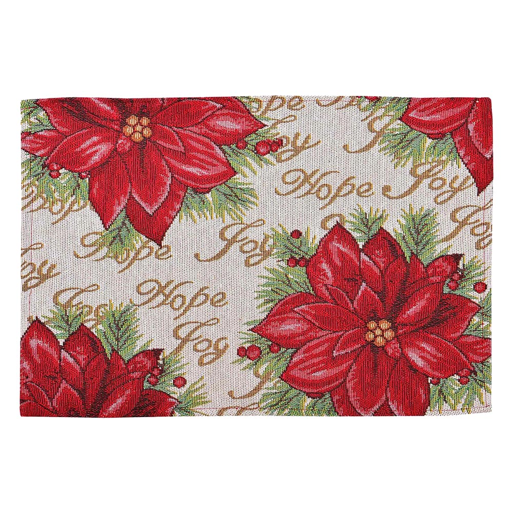 iLLASPARKZ Hope Joy Message Poinsettia Flower Christmas Tapestry Placemat