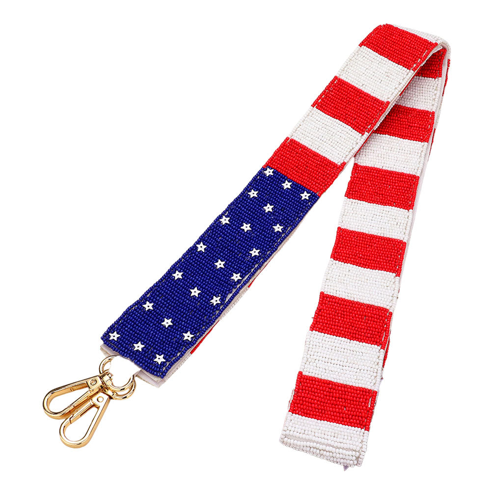 iLLASPARKZ American USA Flag Seed Beaded Bag Strap