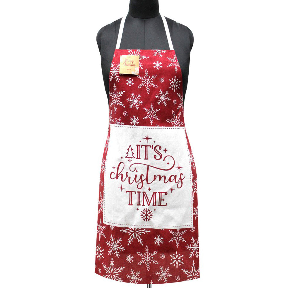 iLLASPARKZ ITS CHRISTMAS TIIME Message Accent Snowflake Pattern Printed Apron