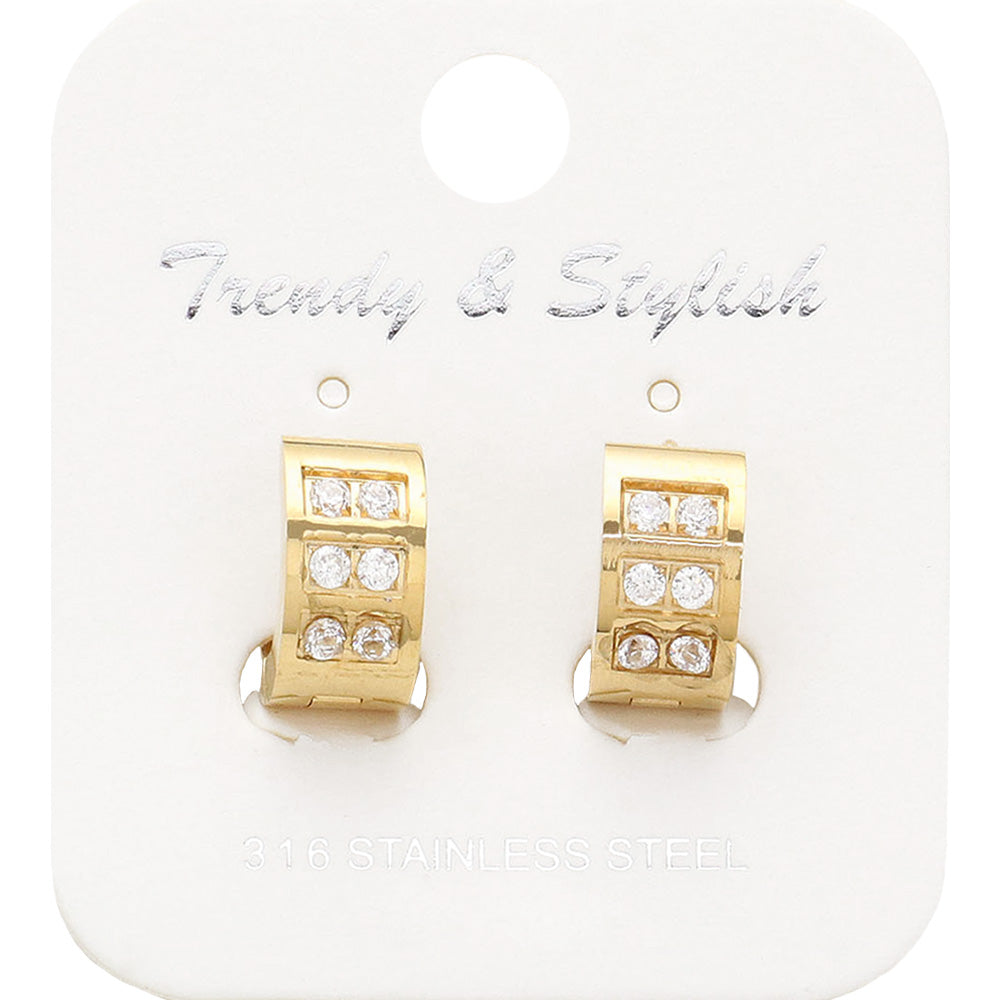 iLLASPARKZ Round CZ Stone Paved Stainless Steel Huggie Hoop Earrings