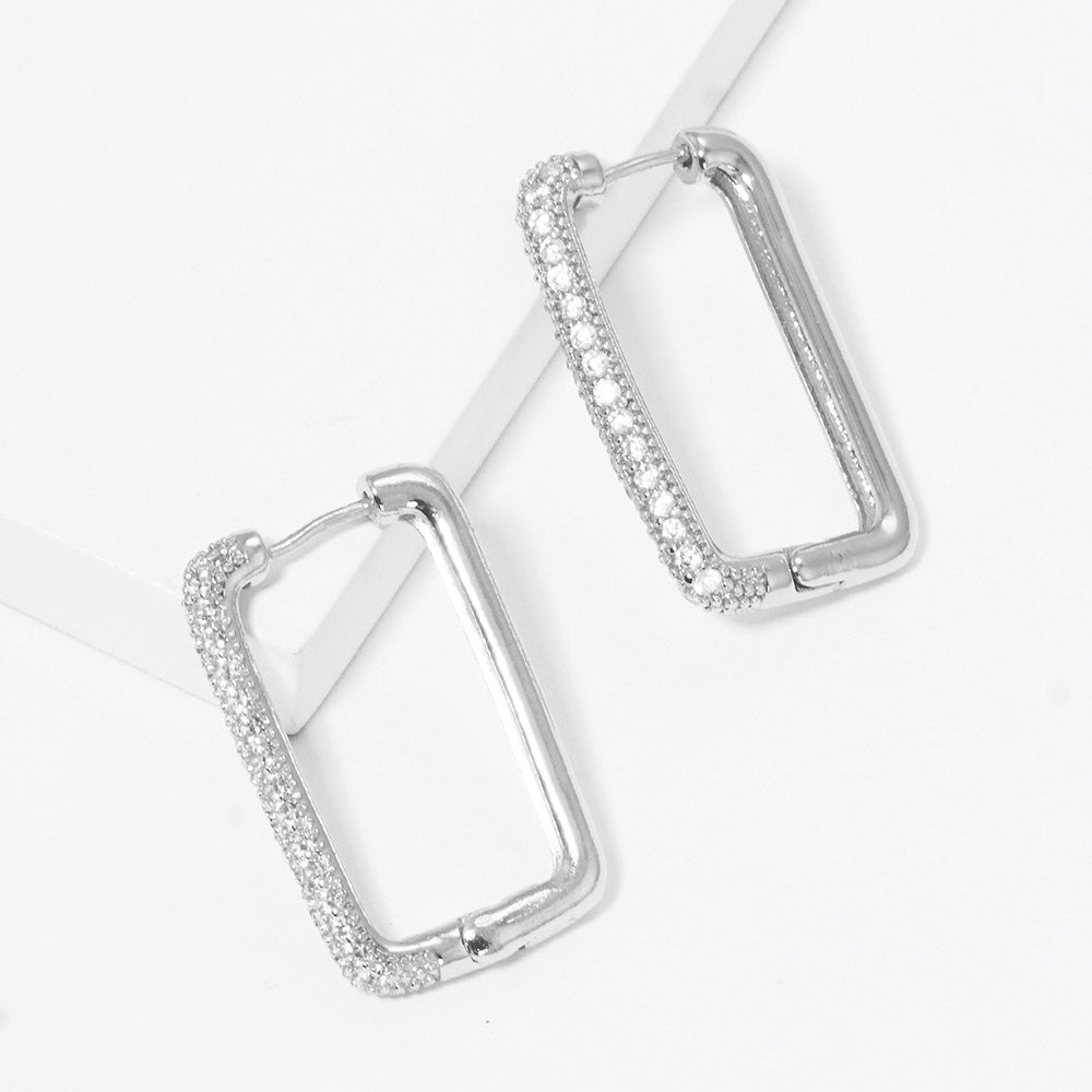 iLLASPARKZ White Gold Dipped CZ Paved Rectangle Huggie Earrings