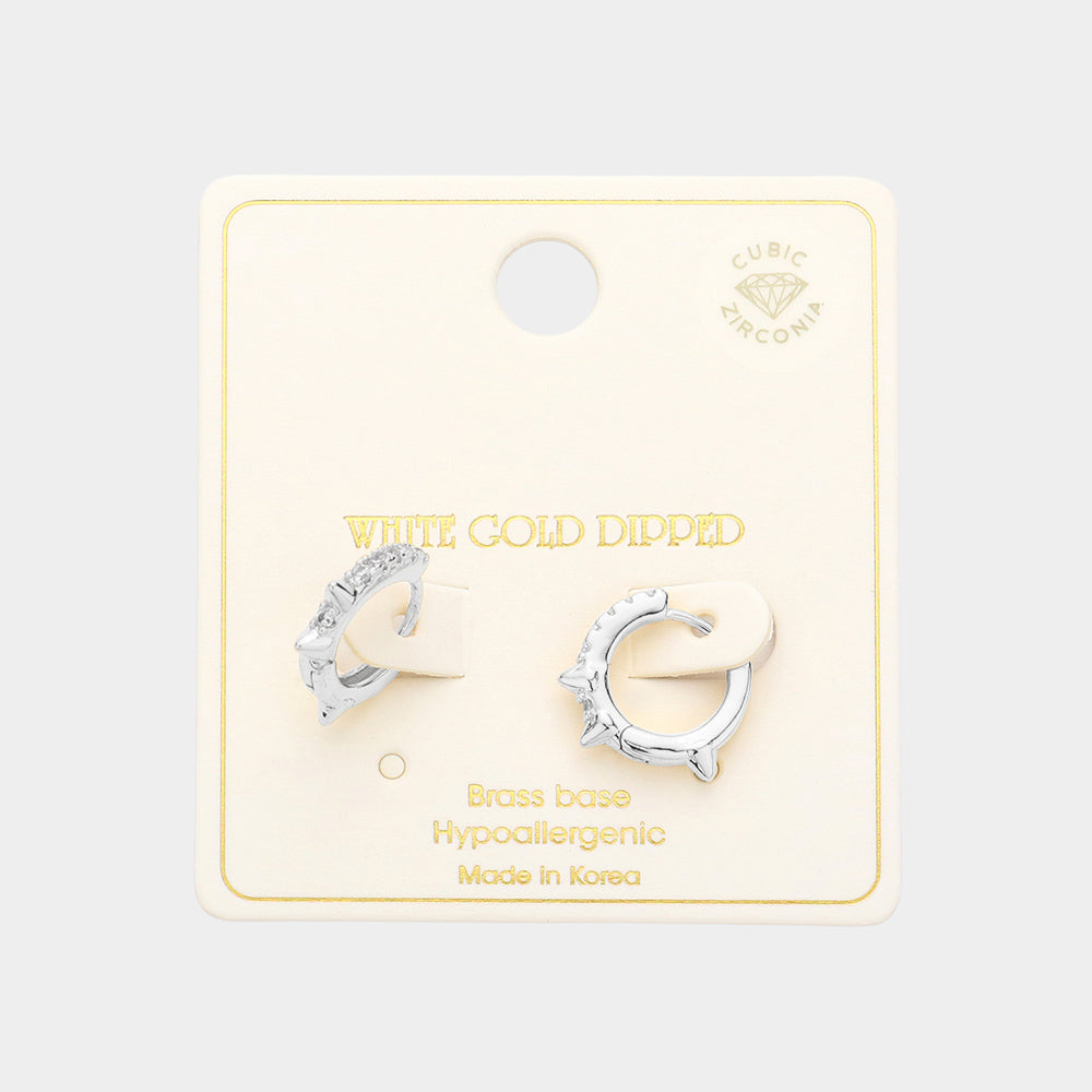 iLLASPARKZ White Gold Dipped Brass Metal CZ Huggie Hoop Earrings
