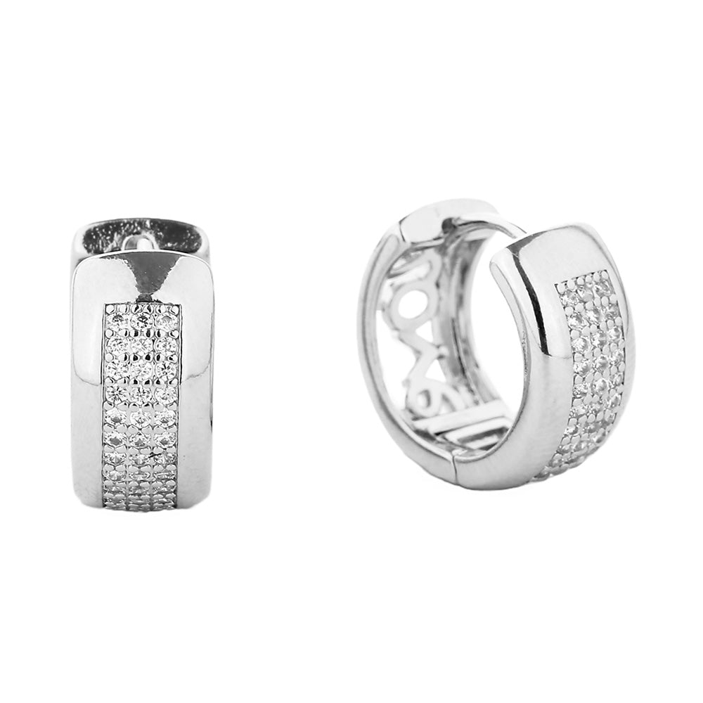 iLLASPARKZ 14K White Gold Dipped CZ Paved Huggie Hoop Earrings