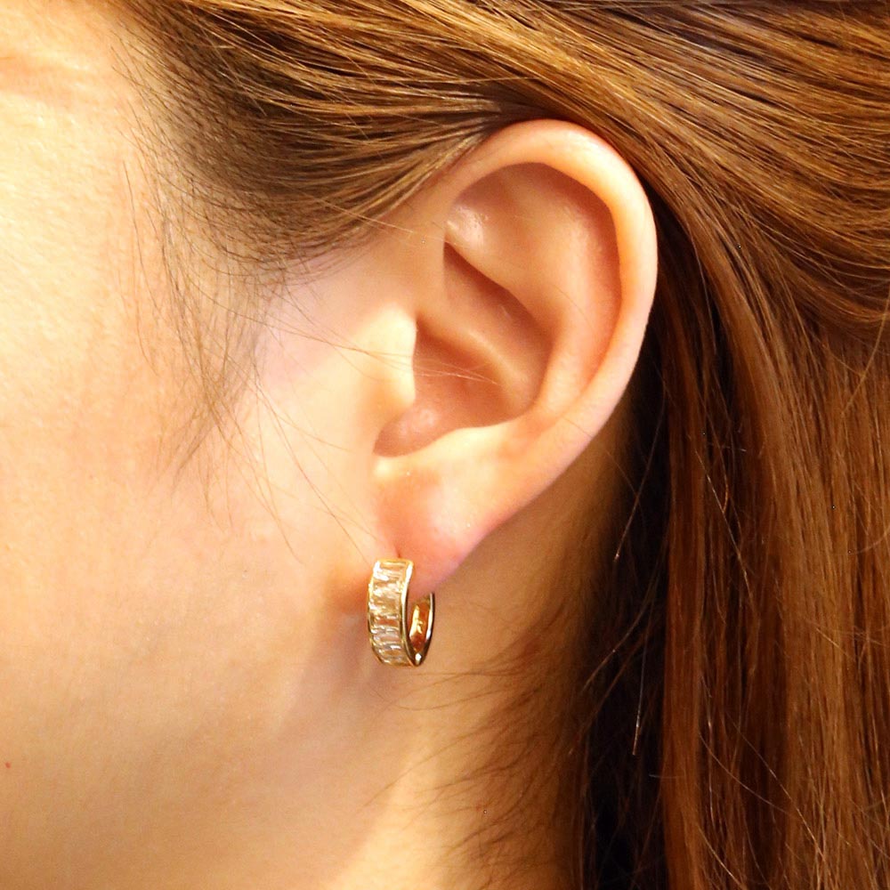 iLLASPARKZ 14K Gold Dipped CZ Stone Paved Huggie Hoop Earrings