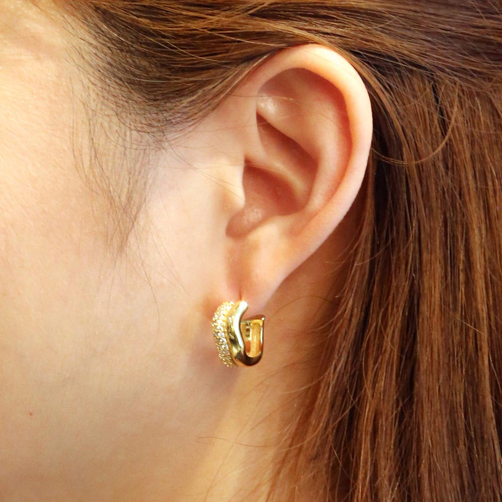 iLLASPARKZ 14K Gold Dipped CZ Stone Paved Wavy Hoop Earrings