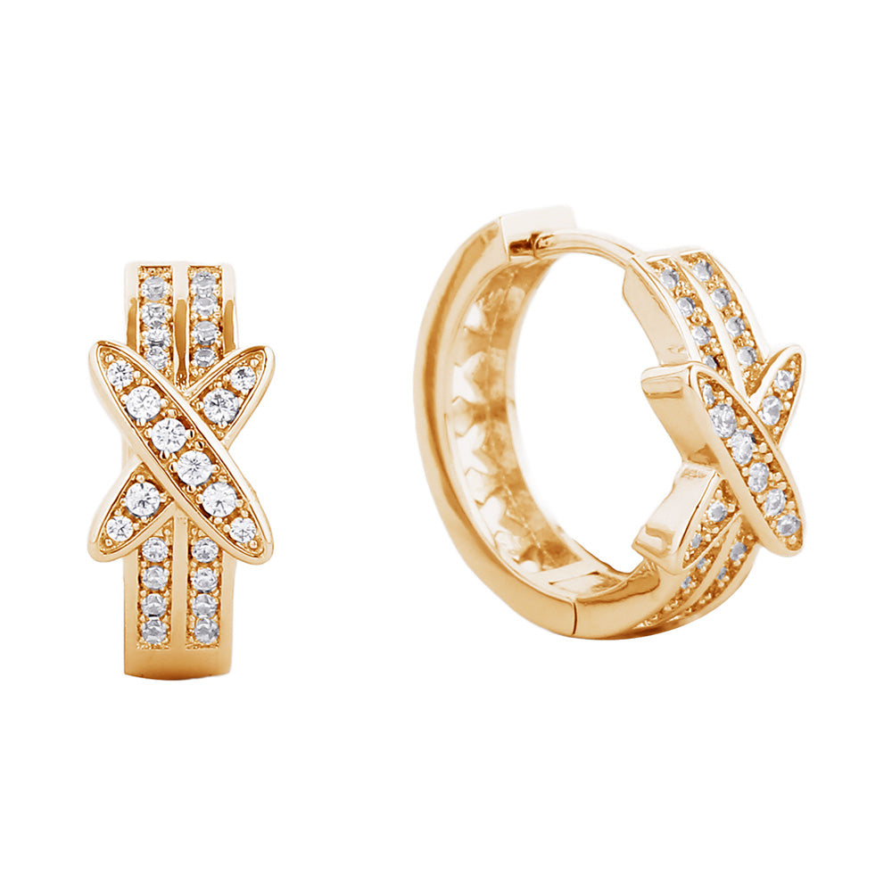 iLLASPARKZ 14K Gold Dipped CZ Paved Crisscross Huggie Hoop Earrings