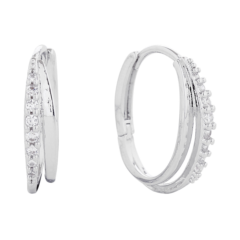 iLLASPARKZ 14K White Gold Dipped Bling Dual Huggie Hoop Earrings