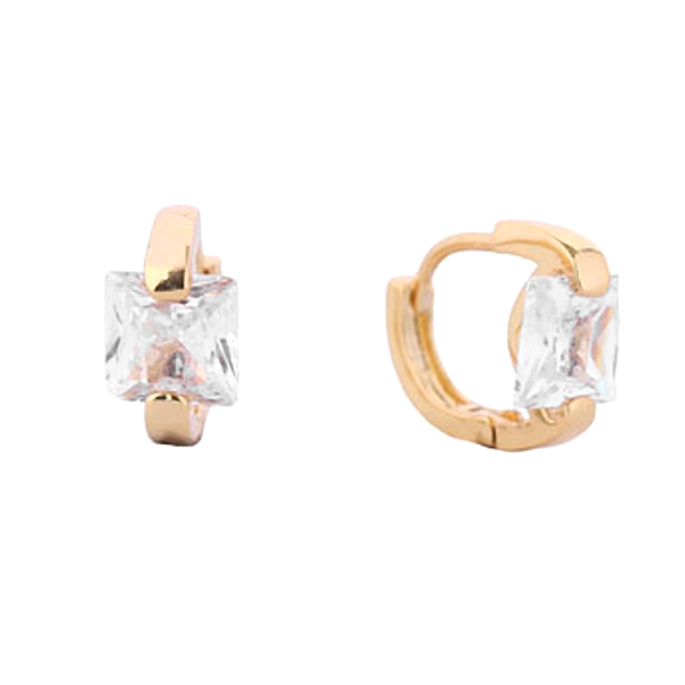 iLLASPARKZ 14K Gold Dipped Princess Cut CZ Stone Huggie Earrings