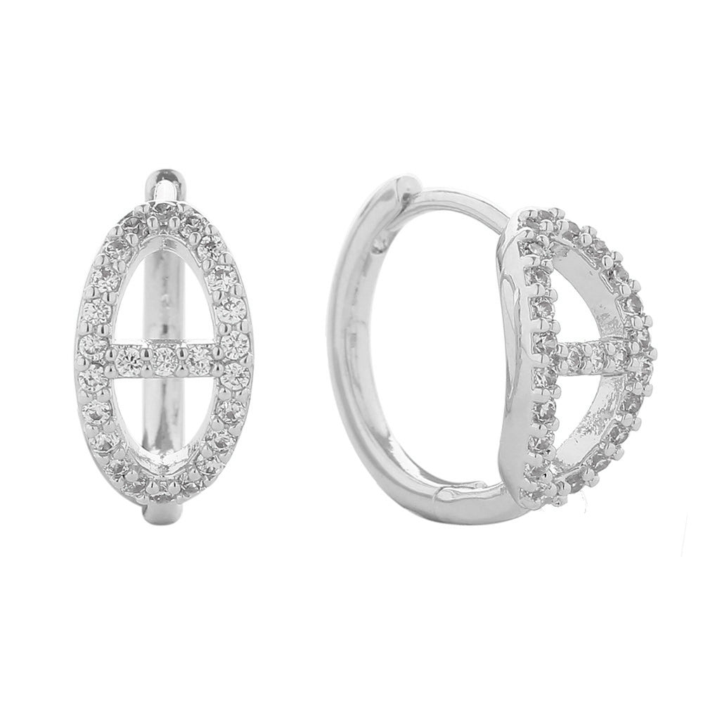 iLLASPARKZ 14K White Gold Dipped CZ Stone Paved Farandole Hypoallergenic Huggie Earrings