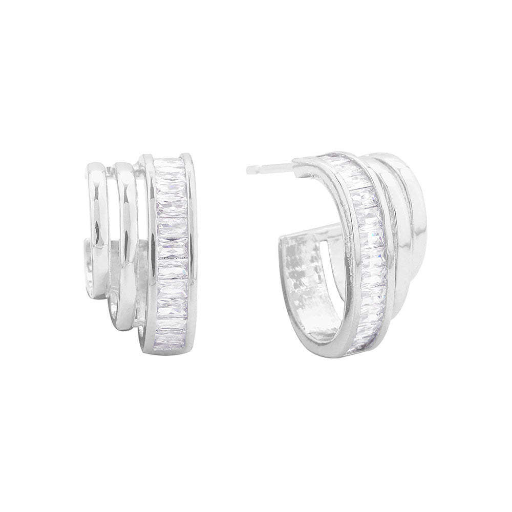 iLLASPARKZ White Gold Dipped CZ Stone Embellished Trio Mini Hoop Earrings