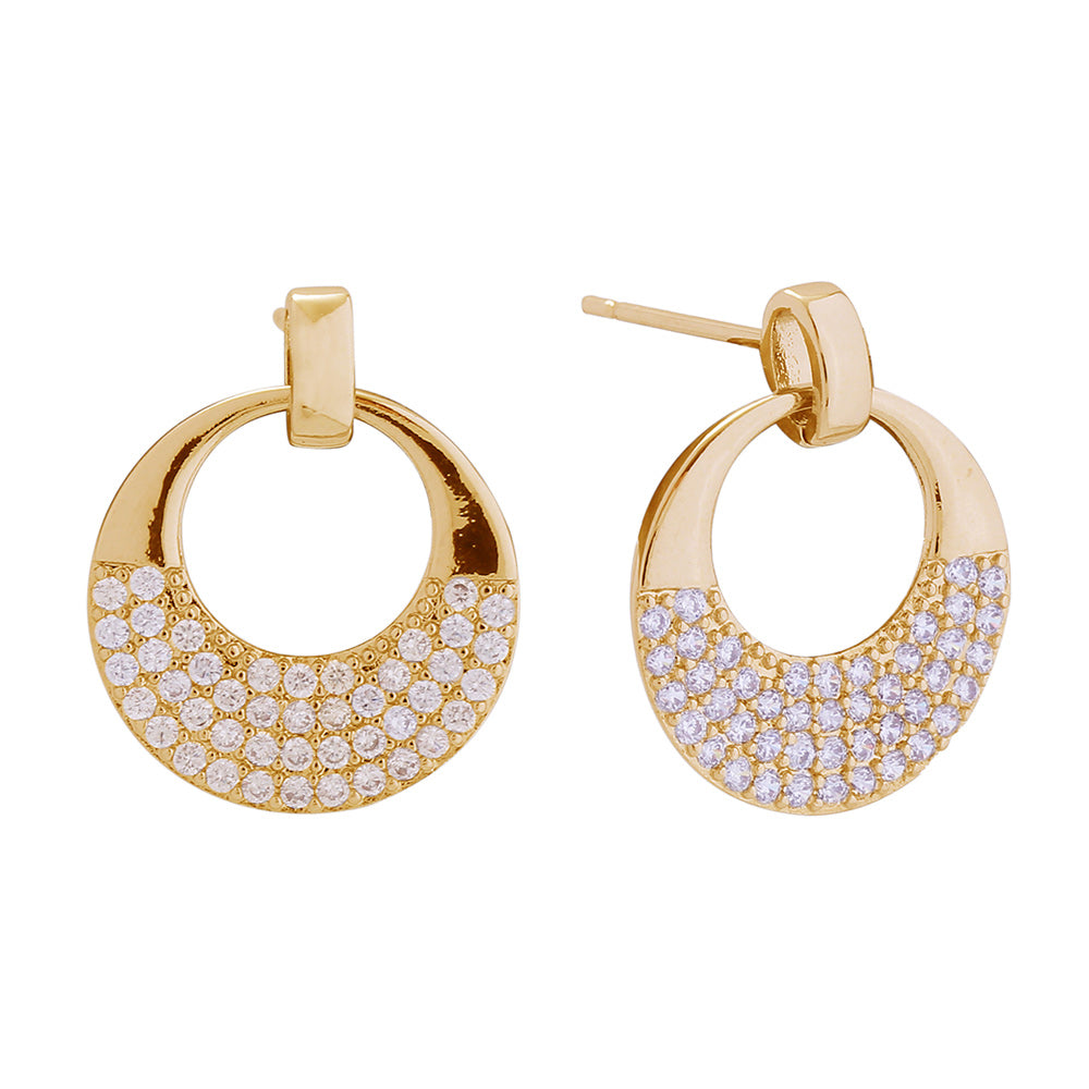 iLLASPARKZ 14K Gold Dipped Half CZ Stone Paved Donut Dangle Earrings