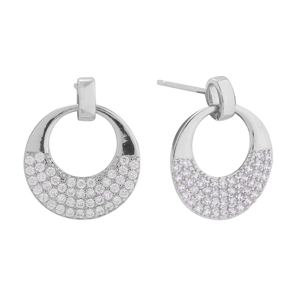 iLLASPARKZ 14K White Gold Dipped Half CZ Stone Paved Donut Dangle Earrings