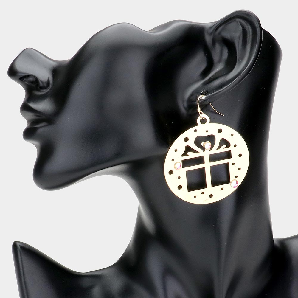 iLLASPARKZ Stone Embellished Cutout Christmas Gift Brass Metal Round Dangle Earrings