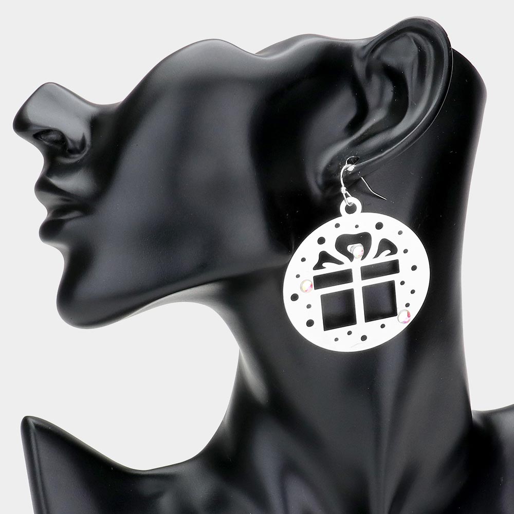 iLLASPARKZ Stone Embellished Cutout Christmas Gift Brass Metal Round Dangle Earrings