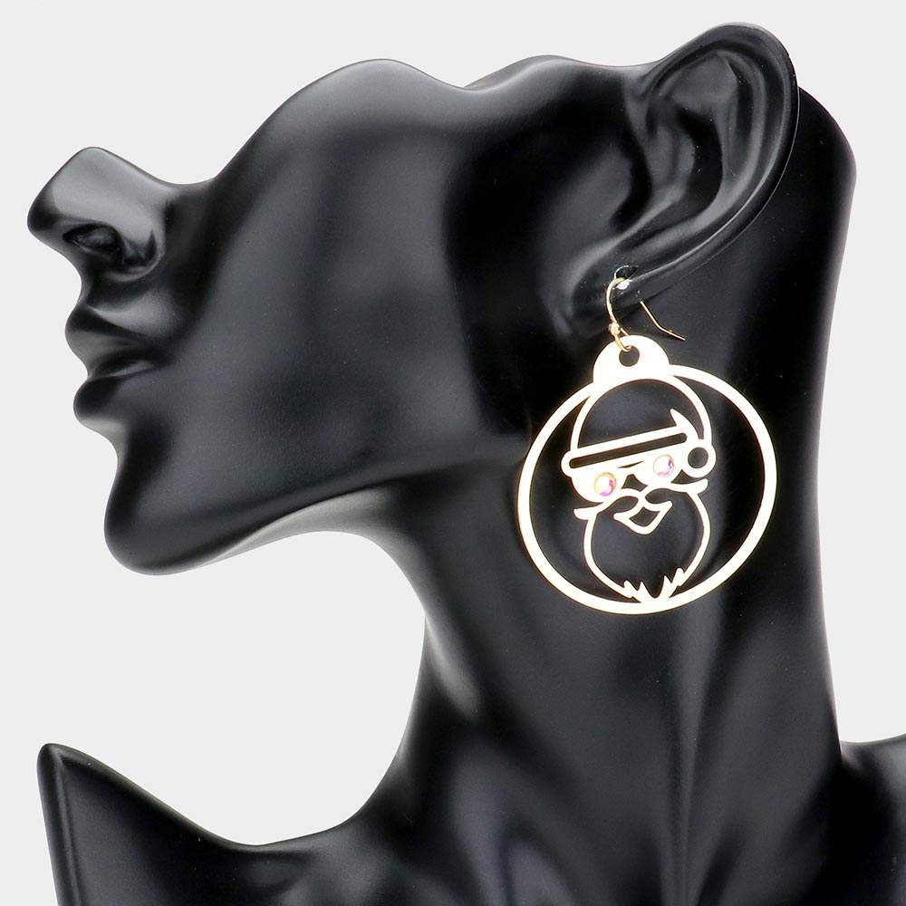 iLLASPARKZ Stone Embellished Cutout Santa Claus Brass Metal Round Dangle Earrings