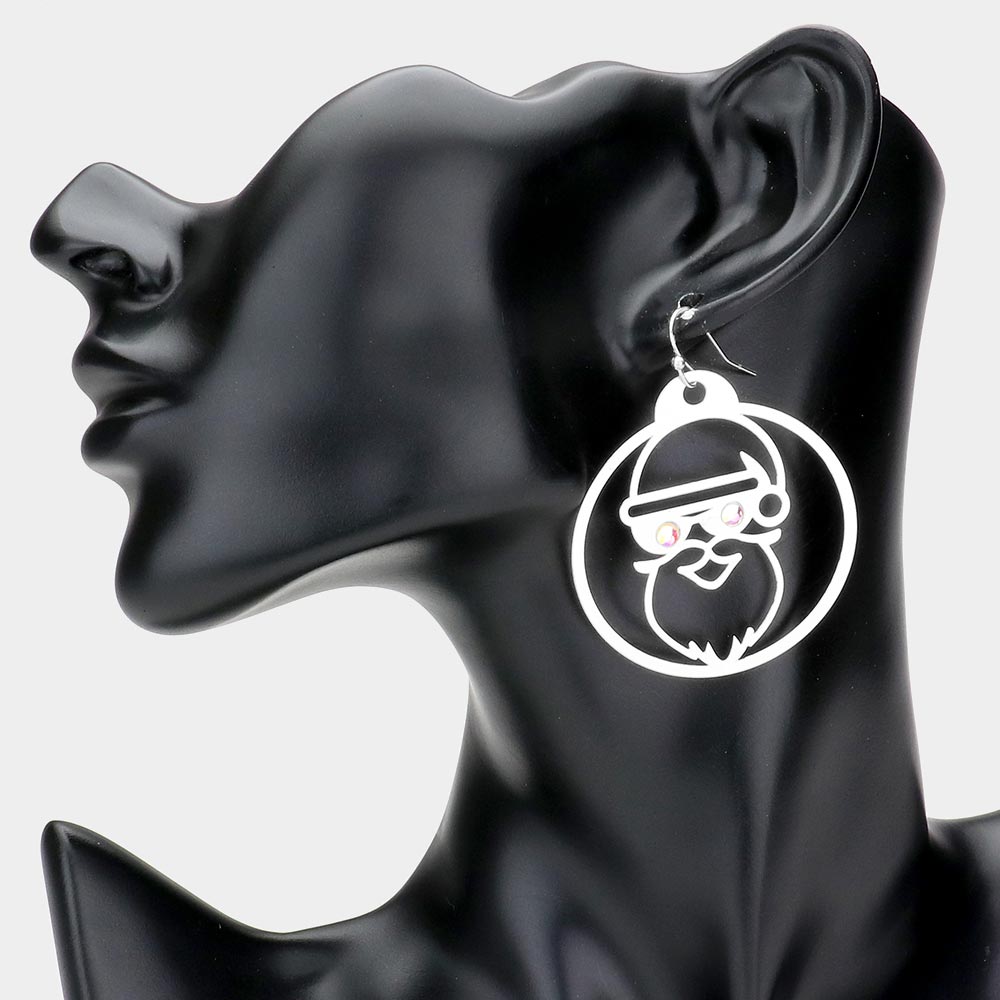 iLLASPARKZ Stone Embellished Cutout Santa Claus Brass Metal Round Dangle Earrings