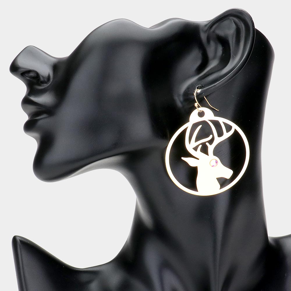 iLLASPARKZ Stone Embellished Rudolph Accented Brass Metal Round Dangle Earrings