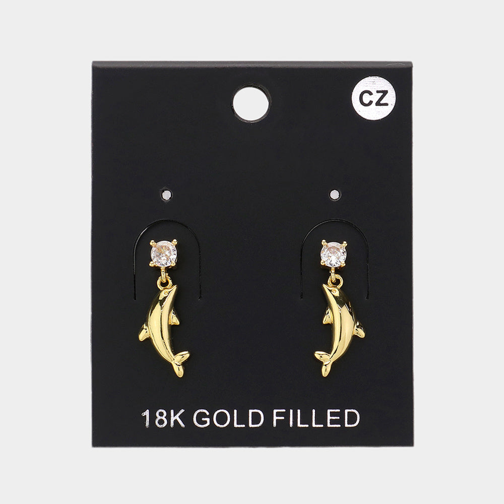 iLLASPARKZ CZ Stone Pointed Metal Dolphin Dangle Earrings