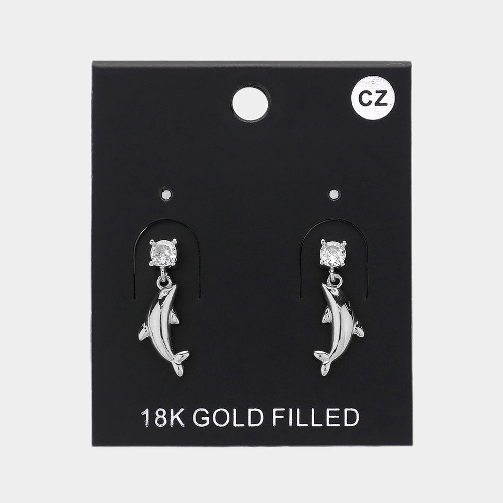 iLLASPARKZ CZ Stone Pointed Metal Dolphin Dangle Earrings