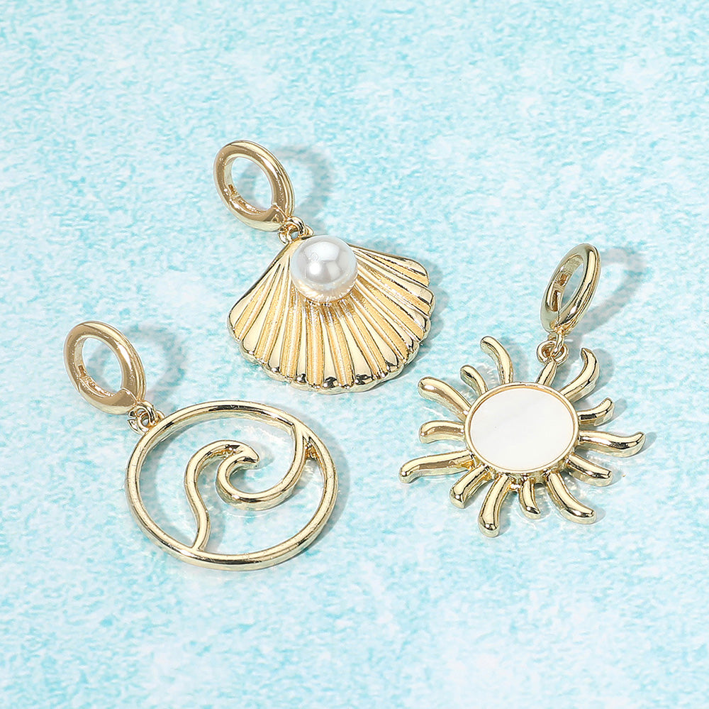 iLLASPARKZ 3PCS - Ocean Inspired Mother of Pearl Sun Wave Pearl Seashell Pendant Charm Set