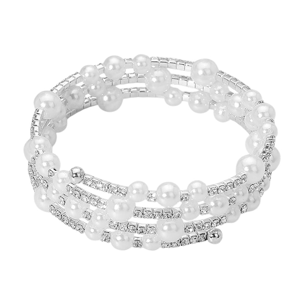 iLLASPARKZ Stone Paved Pearl Embellished Adjustable Evening Bracelet