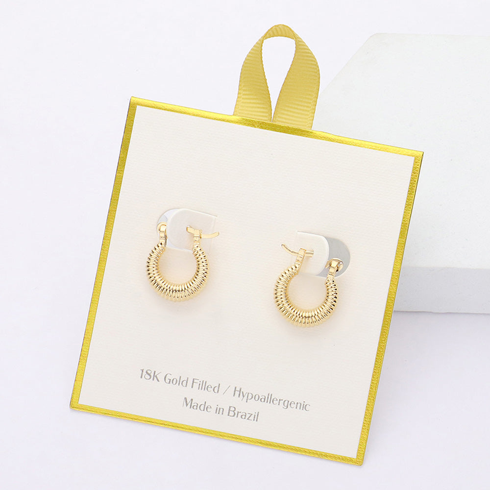 iLLASPARKZ 18K Gold Filled Hypoallergenic Ribbed Mini Hoop Pin Catch Earrings