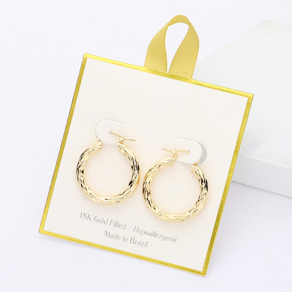 iLLASPARKZ 18K Gold Filled Hypoallergenic Textured Hoop Pin Catch Earrings