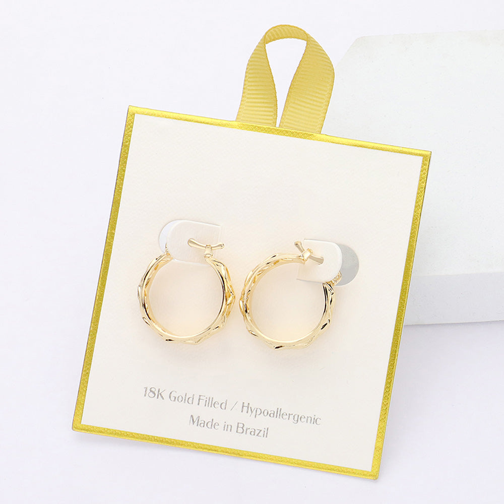 iLLASPARKZ 18K Gold Filled Hypoallergenic Textured Hoop Pin Catch Earrings