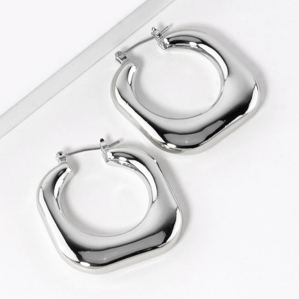 iLLASPARKZ White Gold Dipped Square Metal Hoop Pin Catch Earrings