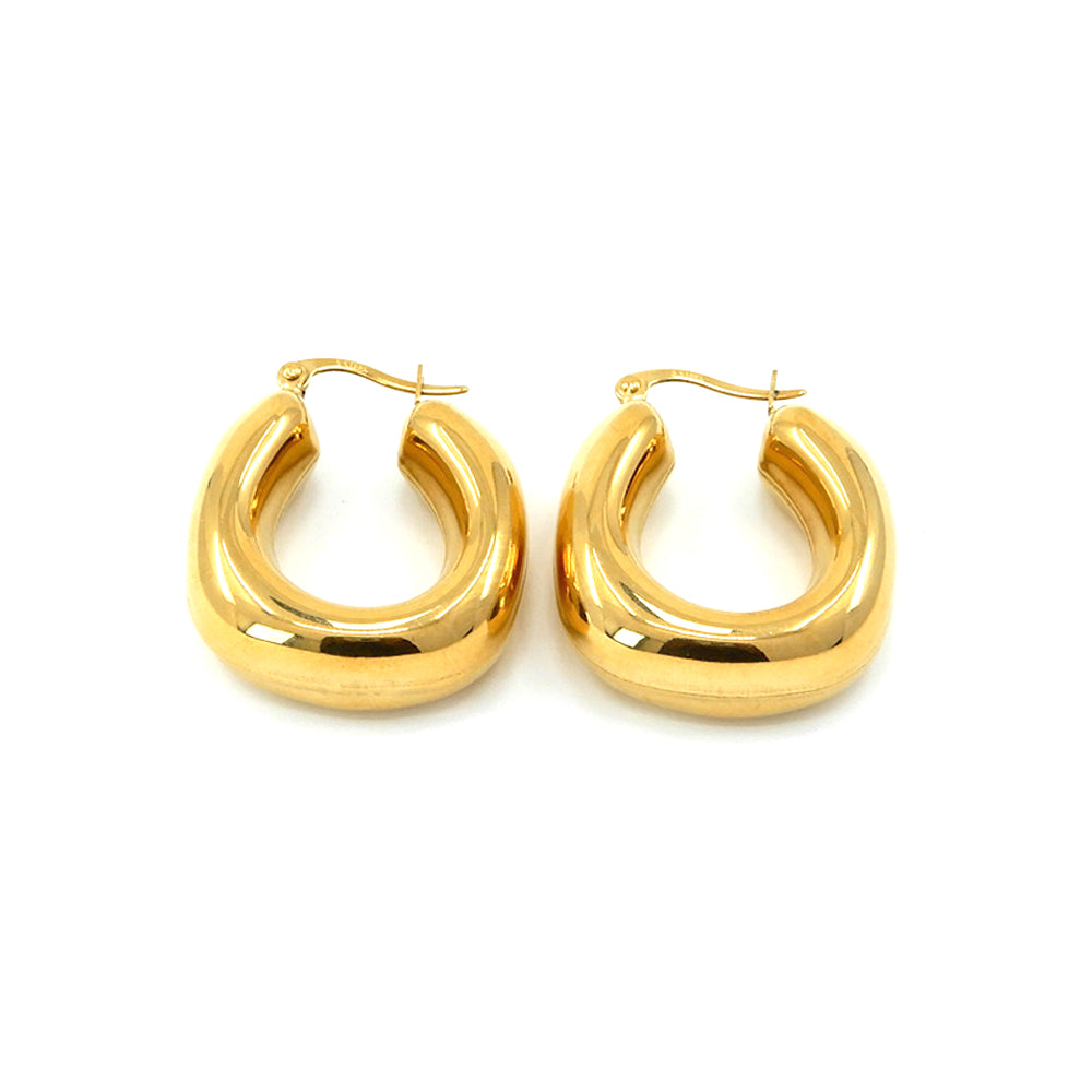 iLLASPARKZ 18K Gold Dipped Stainless Steel 1.2 Inch Geo Metal Hoop Pin Catch Earrings