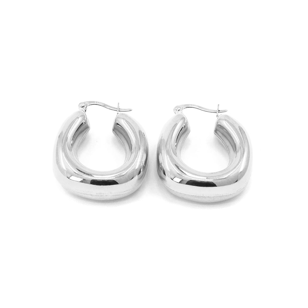 iLLASPARKZ Stainless Steel 1.2 Inch Geo Metal Hoop Pin Catch Earrings