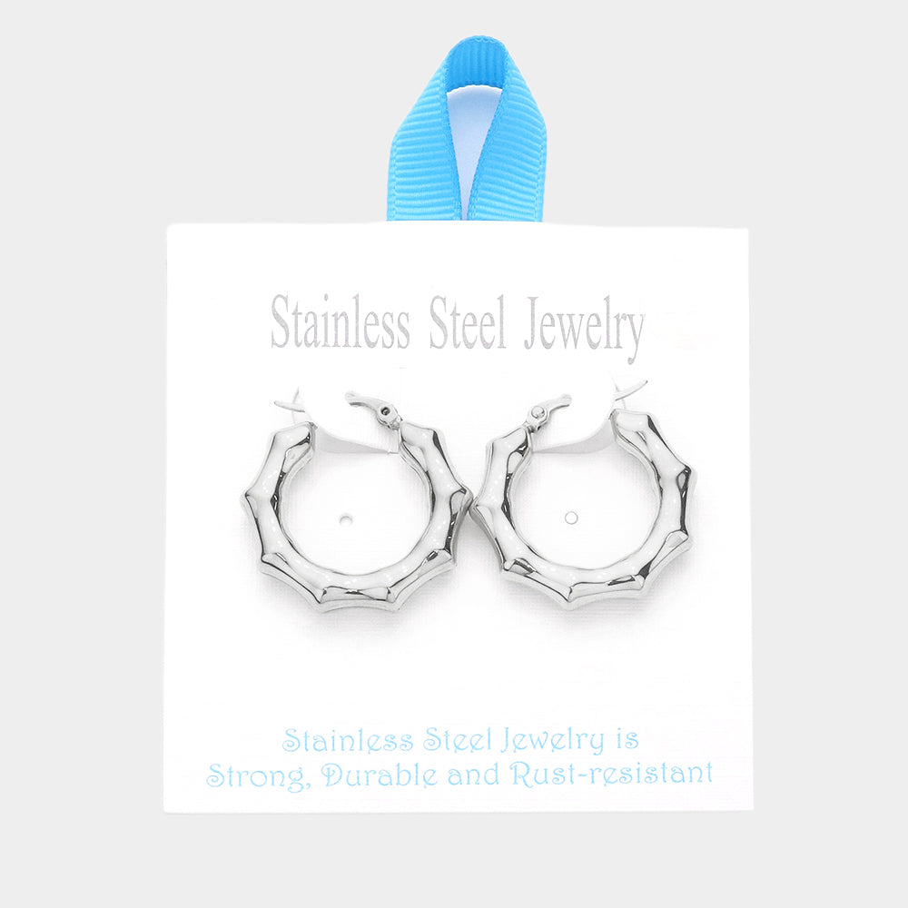 iLLASPARKZ Stainless Steel 1.2 Inch Metal Bamboo Hoop Pin Catch Earrings