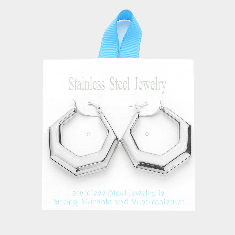 iLLASPARKZ Stainless Steel 1.4 Inch Metal Heptagon Hoop Pin Catch Earrings