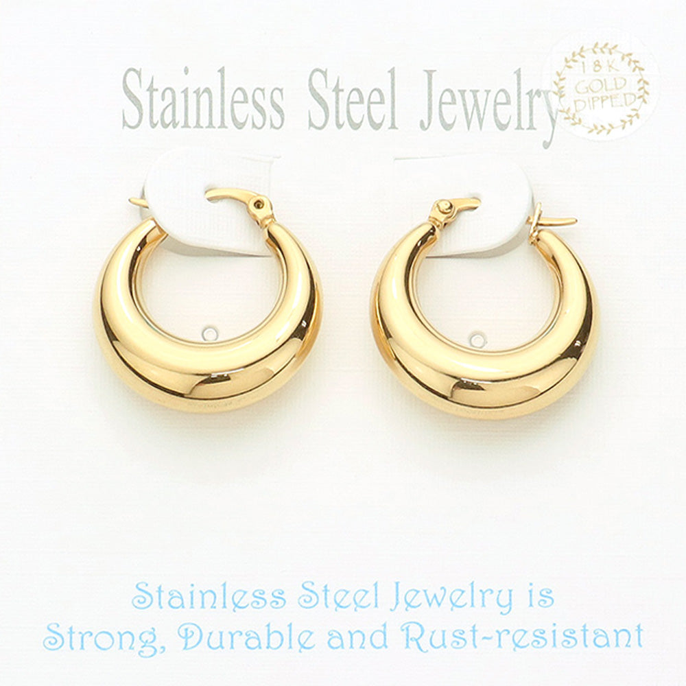 iLLASPARKZ 18K Gold Dipped Stainless Steel 1 Inch Metal Hoop Pin Catch Earrings