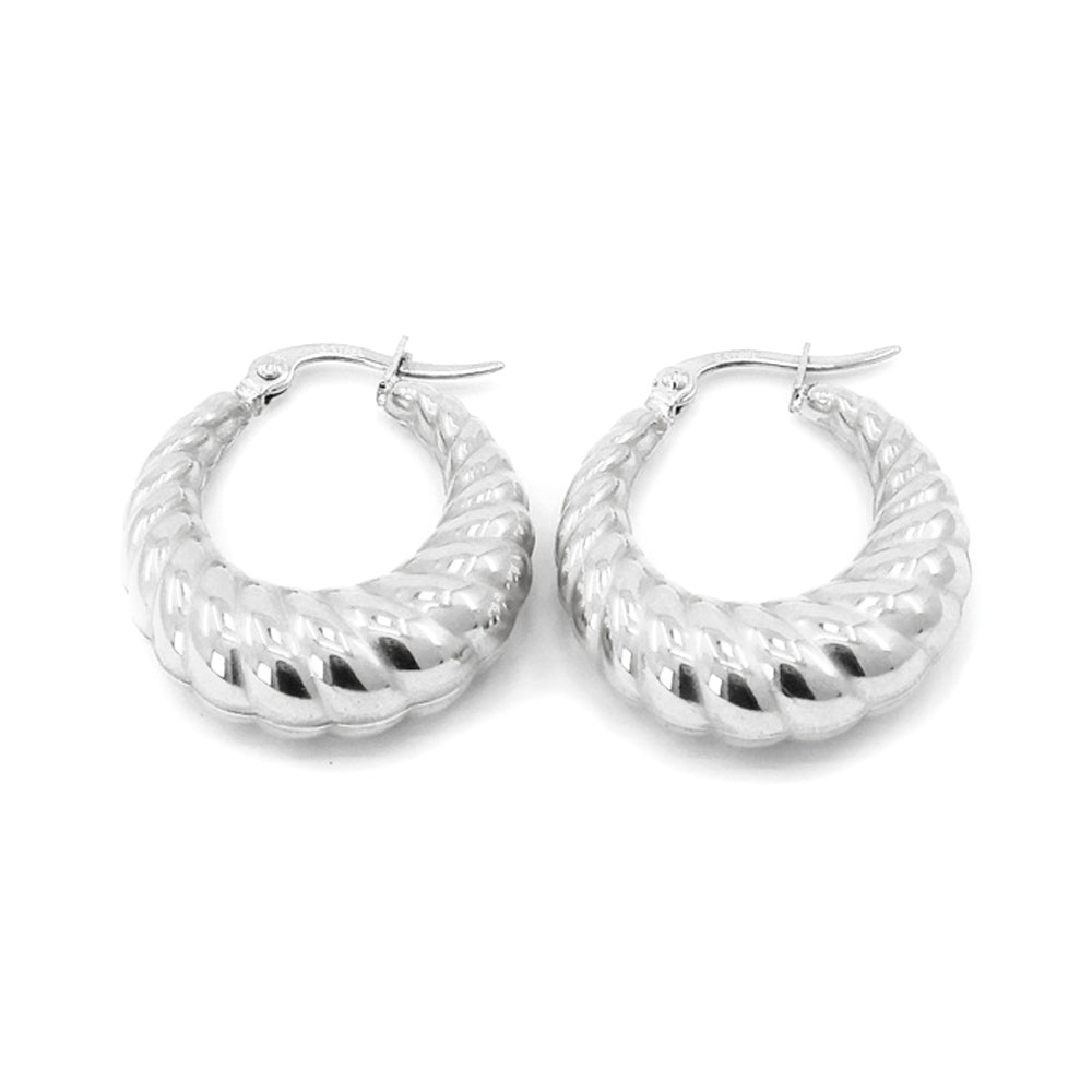 iLLASPARKZ Stainless Steel 1 Inch Textured Metal Hoop Pin Catch Earrings