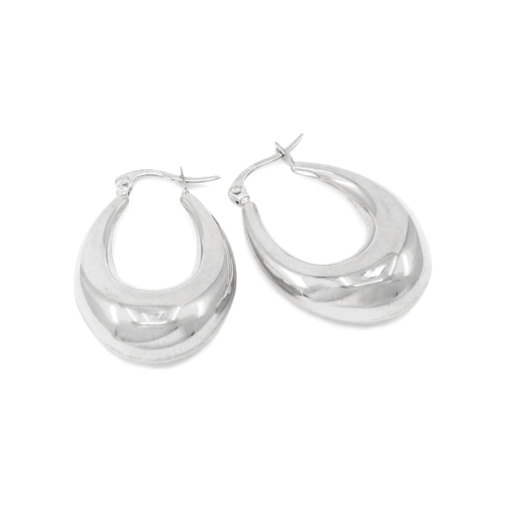 iLLASPARKZ Stainless Steel 1.4 Inch Textured Metal Oval Hoop Pin Catch Earrings