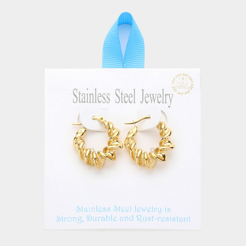 iLLASPARKZ Stainless Steel Spiral Hoop Pin Catch Earrings