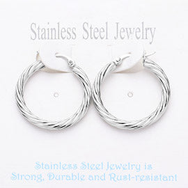 iLLASPARKZ Textured Stainless Steel Hoop Pin Catch Earrings