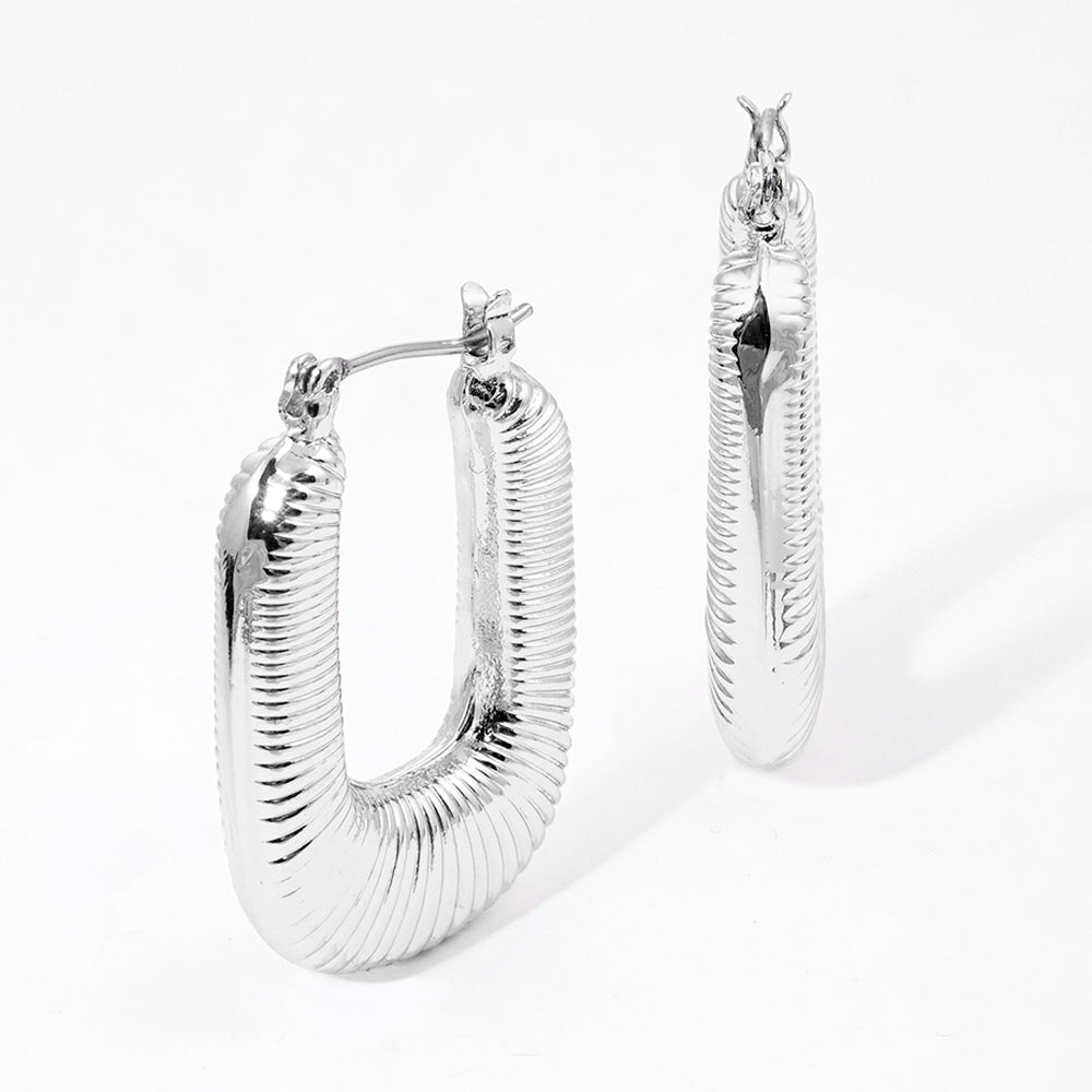 iLLASPARKZ White Gold Dipped Textured Metal Rectangle Hoop Pin Catch Earrings