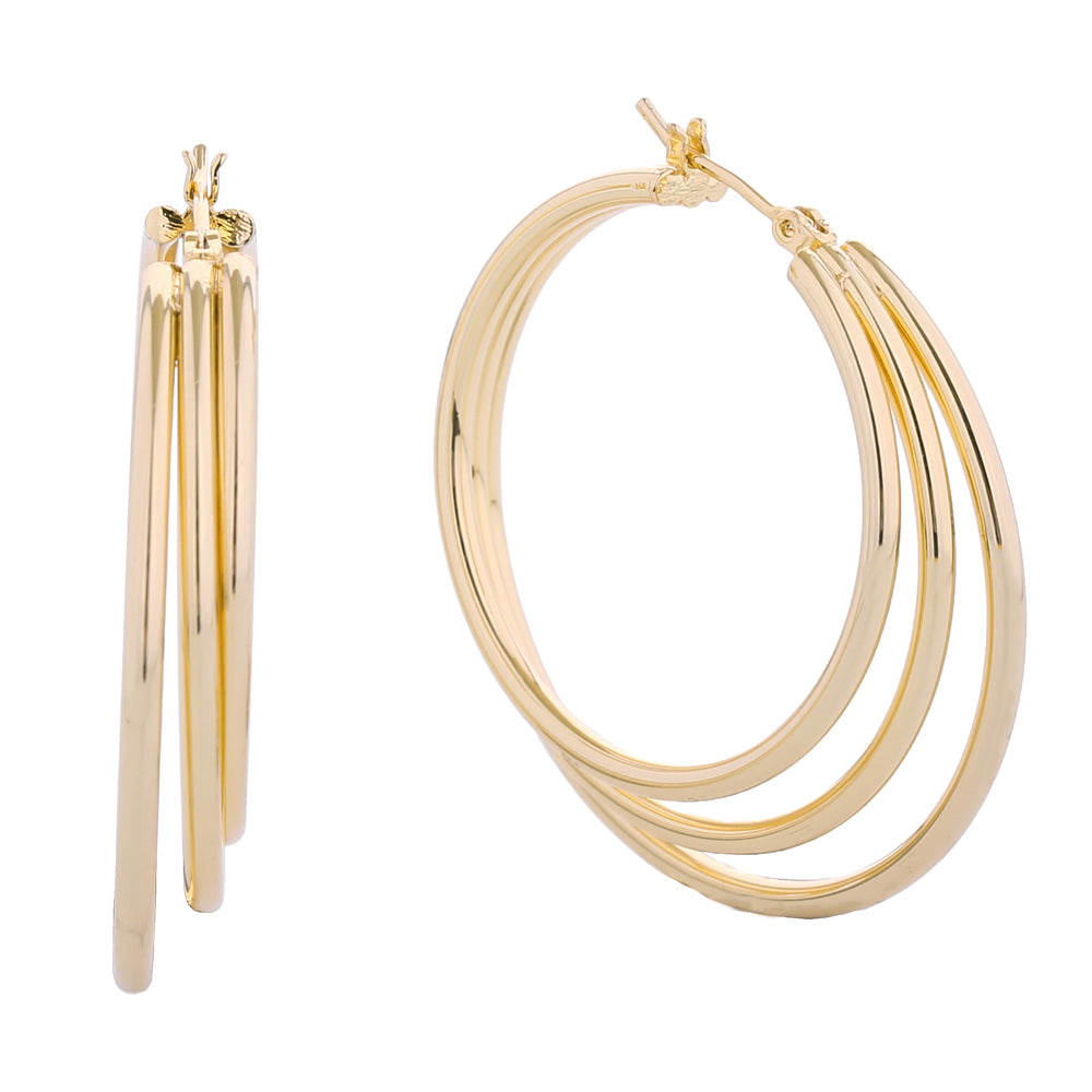 iLLASPARKZ 14K Gold Dipped Triple Hoop Pin Catch Earrings