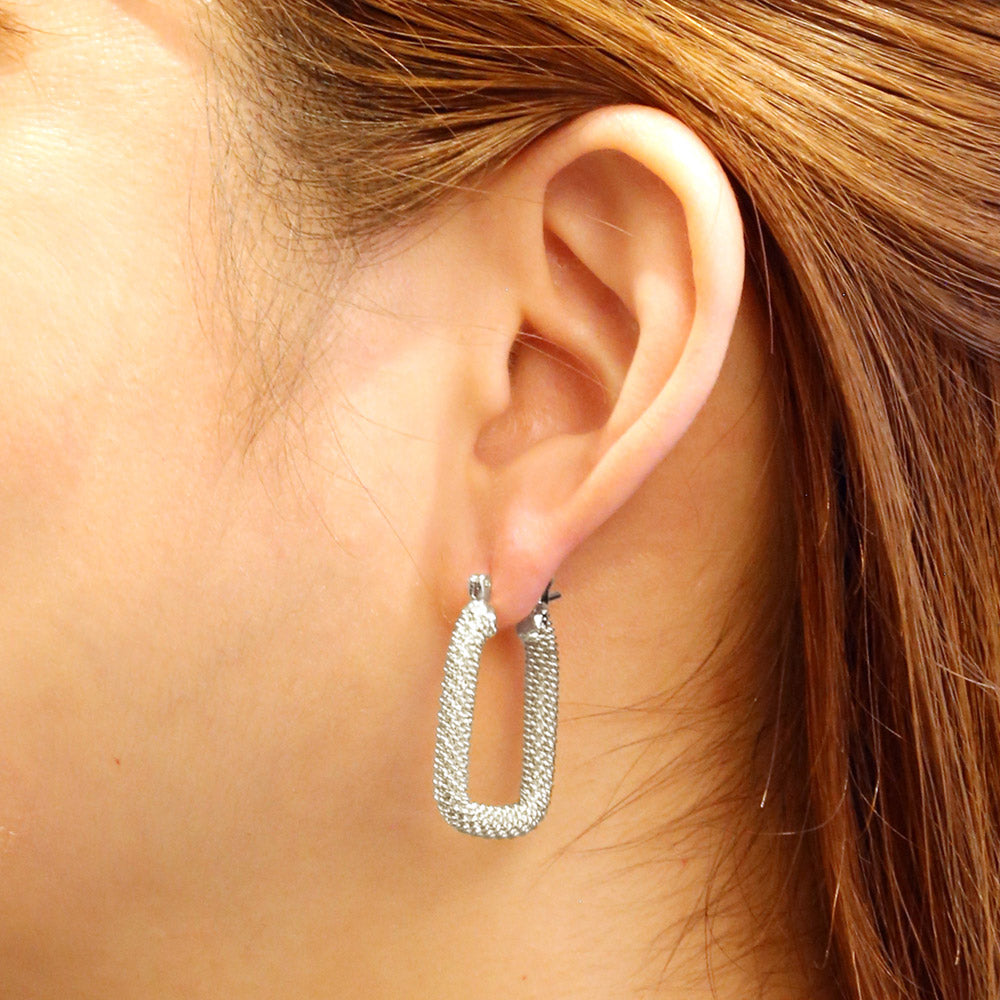 iLLASPARKZ 14K Gold Dipped Mesh Rectangle Hoop Pin Catch Earrings