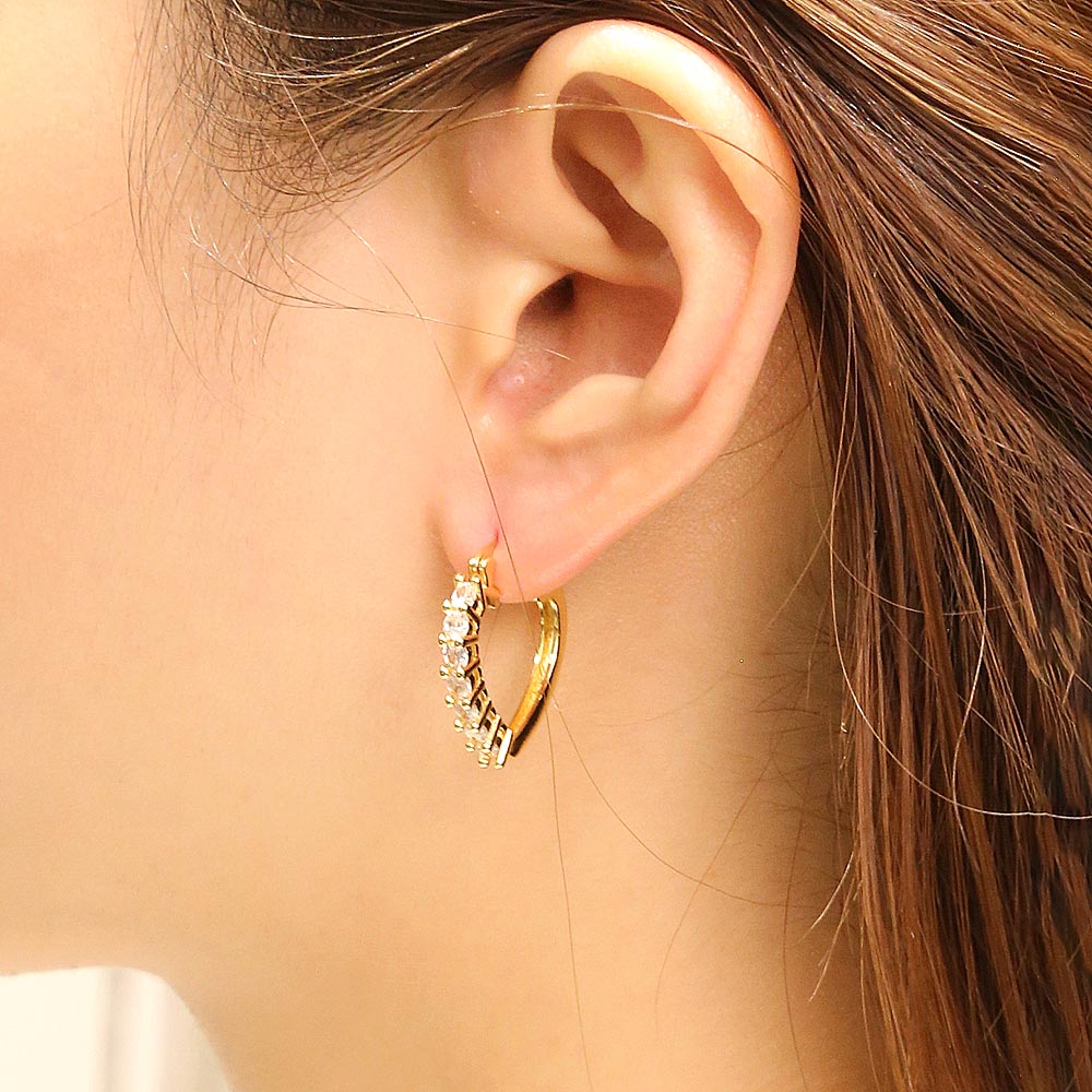 iLLASPARKZ 14K Gold Dipped CZ Stone Paved Cupid Pin Catch Hoop Earrings