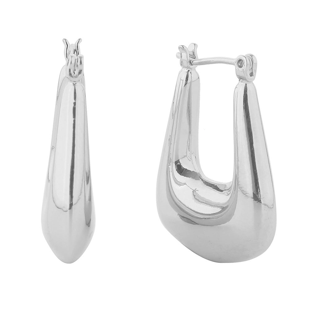 iLLASPARKZ 14K White Gold Dipped Puff Square Hypoallergenic Pin Catch Hoop Earrings