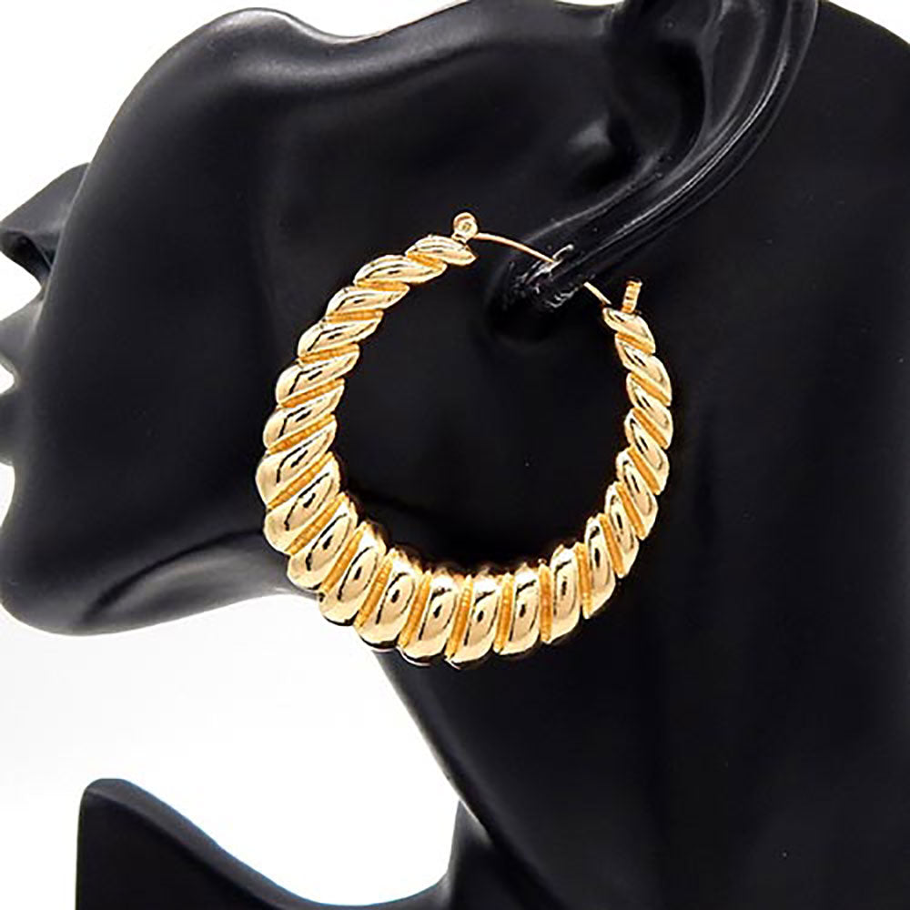 iLLASPARKZ Chunky Metal Croissant Twisted Hoop Pin Catch Earrings
